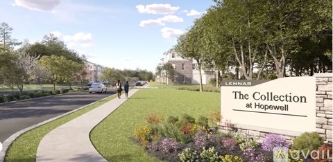 A sign that says "The Collection at Hopewell" is in front of a grassy area.