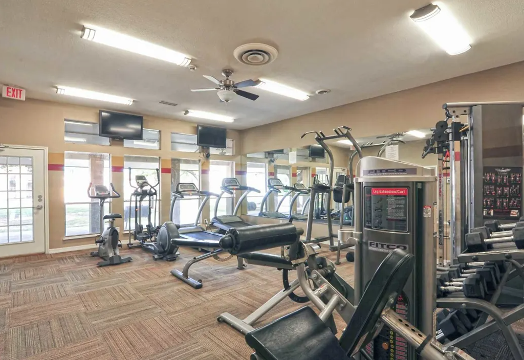 our gym has a lot of exercise equipment for our residents