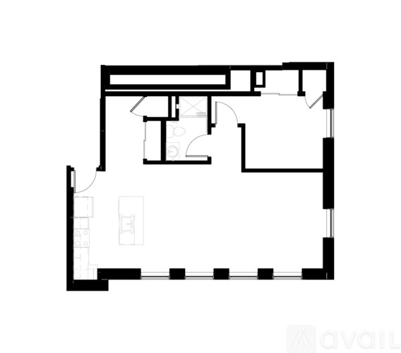 A black and white image of a floor plan with the logo "avail" in the bottom right corner.