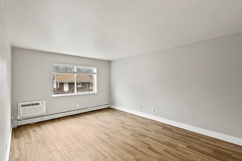 Empty room with wooden floor and a window.