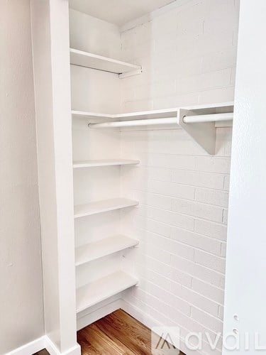 Empty white shelves in a white room.