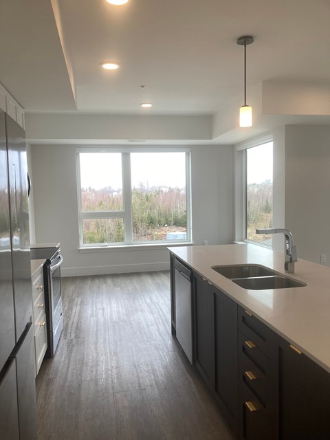 A kitchen with a sink and a window.
