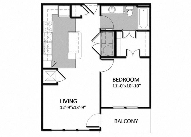 A-1 1Bedroom Floor Plan 3