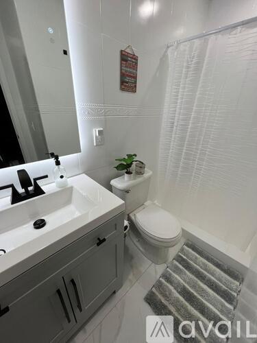 A bathroom with a sink, toilet and a plant.