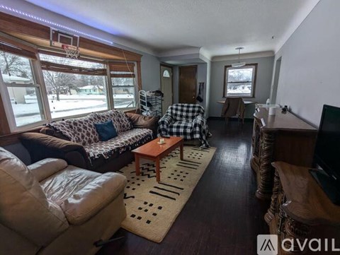 A living room with a leopard print couch and a checkered couch.