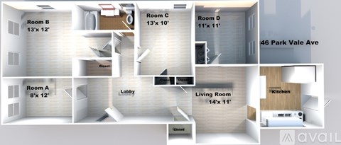 A floor plan of an apartment at 46 Park Vale Ave showing the layout of the rooms.