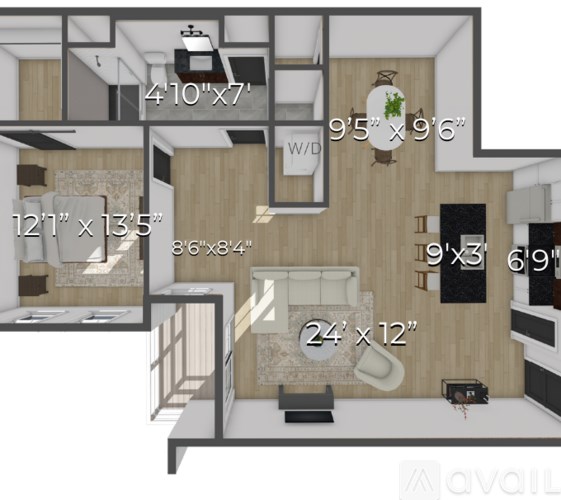 A 4x10 room is connected to a 95x96 room.