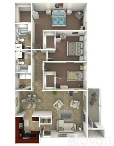 A floor plan of a house with a swimming pool.