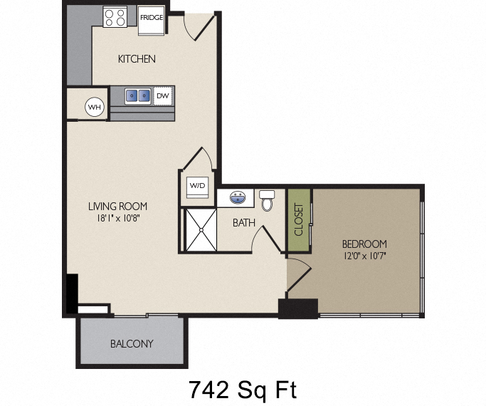 SkyHouse Dallas B2 floor plan 742 square feet Dallas, TX Apartments