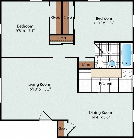2 Bedroom Floorplan at Olde Salem Village