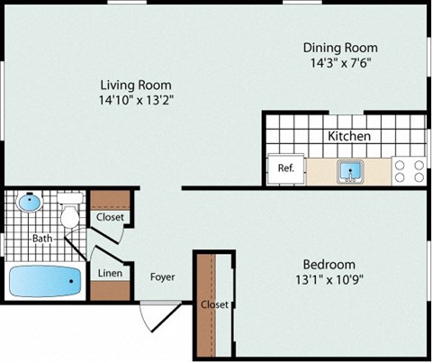 1 Bedroom Floorplan at Olde Salem Village