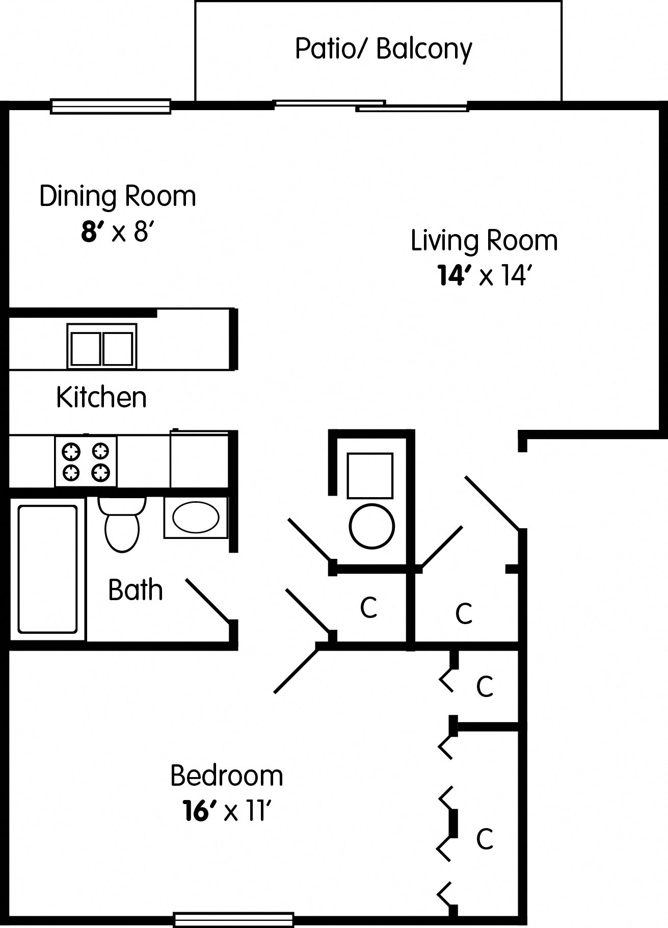 One Bedroom Apartment Floorplan One Bedroom Apartment in Lafayette Indiana