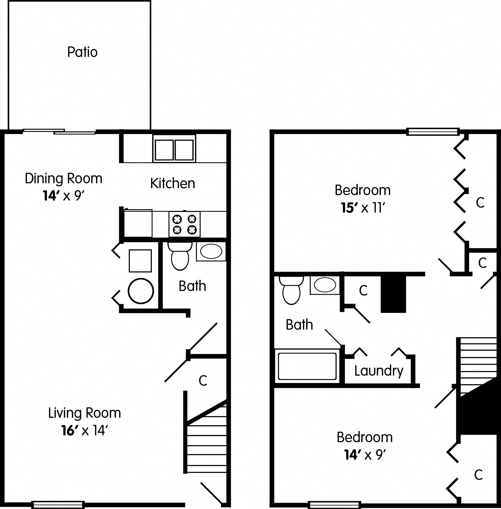 Two Bedroom Townhome Floorplan Lafayette Indiana Townhome