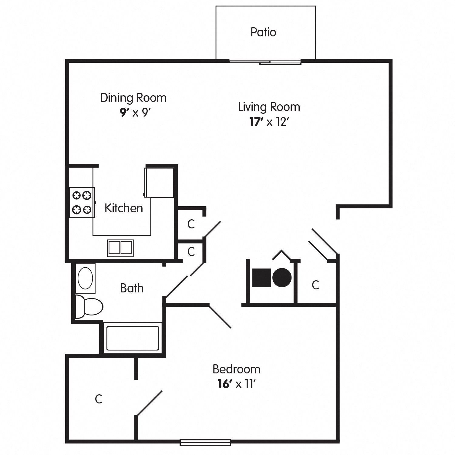 1 Bedroom Floorplan 1 Bedroom Apartment in Lafayette Indiana