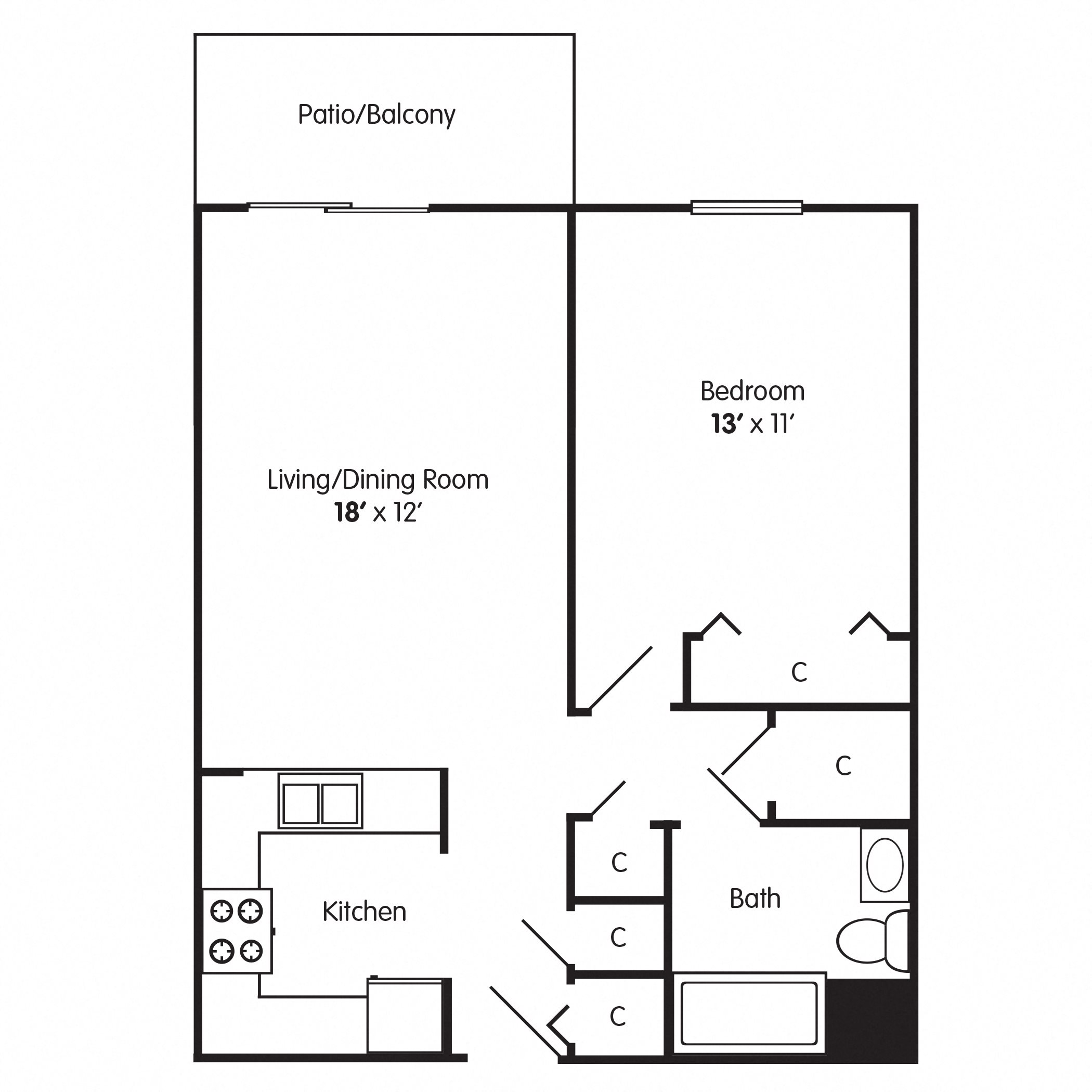One Bedroom Floorplan 1 Bedroom Apt Lexington