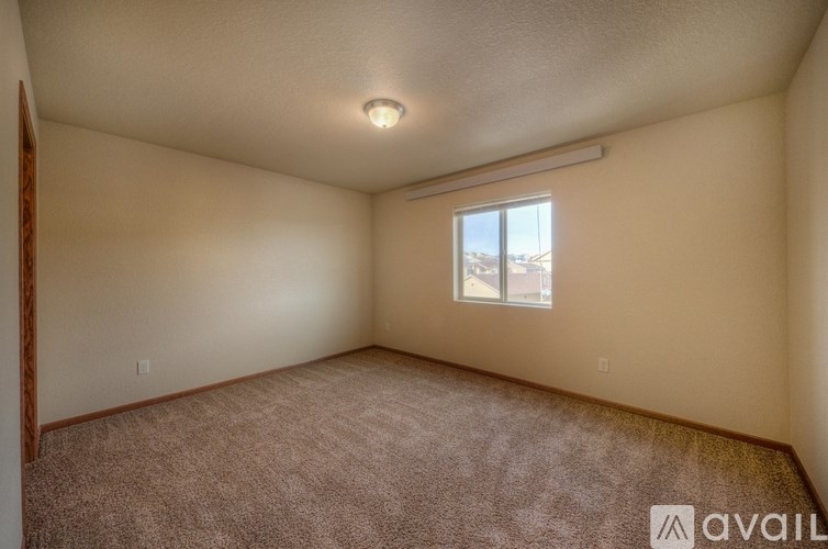 A room with a window and carpeted floor.