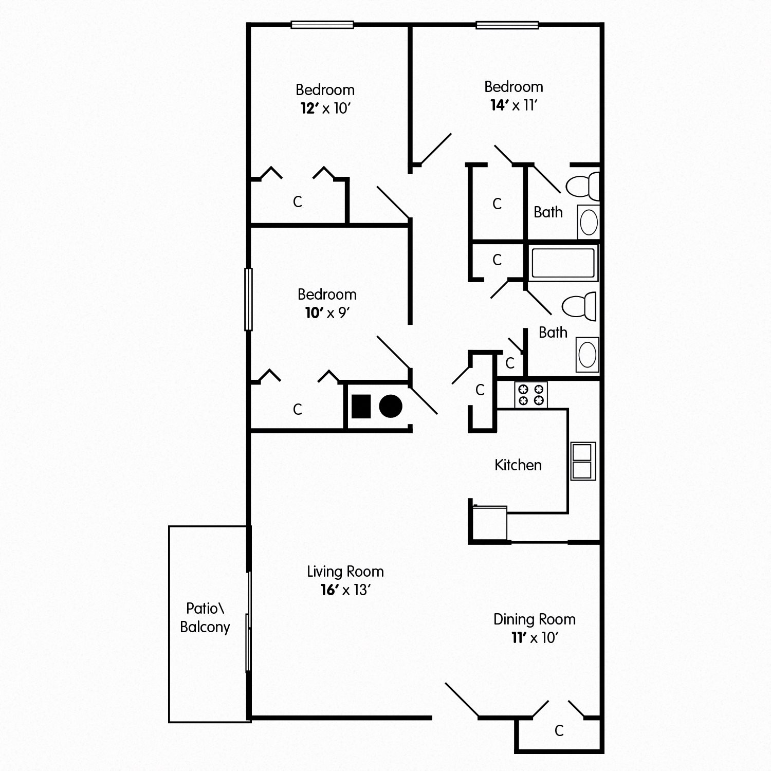 Three Bedroom Floorplan Three Bedroom Apt Covington KY