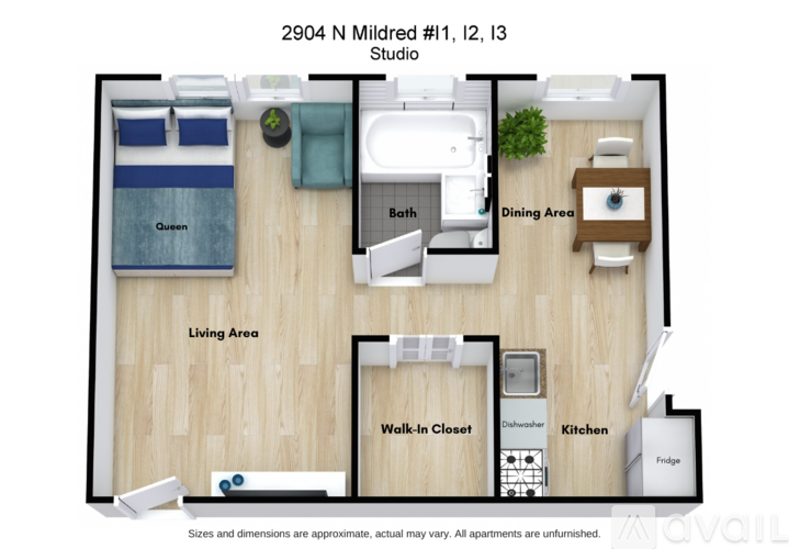 A floor plan of an apartment at 2904 N Mildred Street.