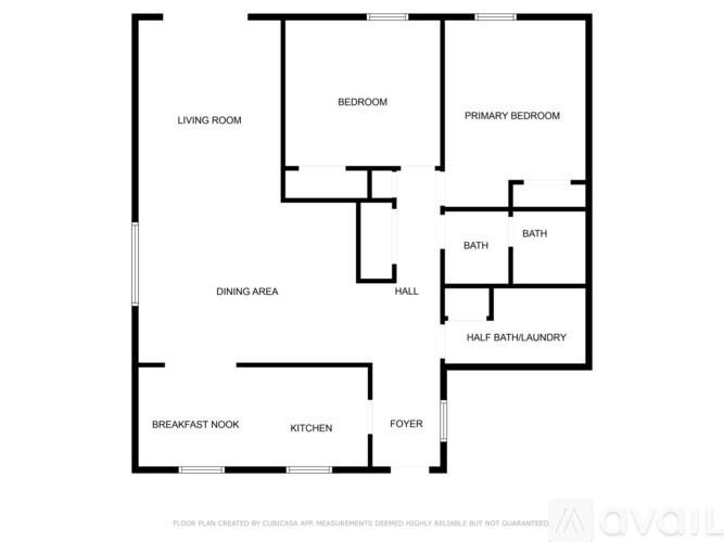 A floor plan of a house with labeled rooms such as living room, bedroom, and kitchen.