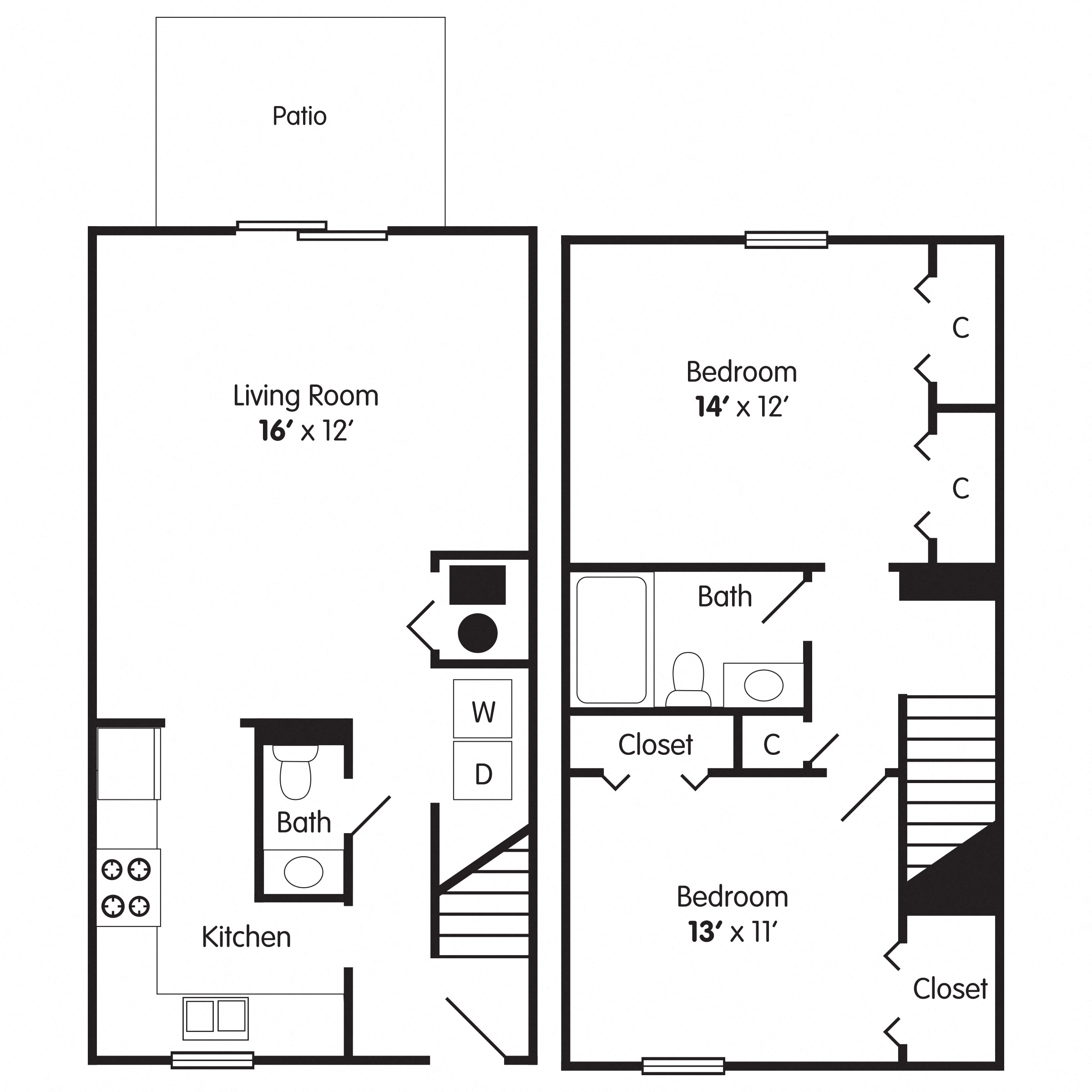 2 Bed 1.5 Bath Townhome