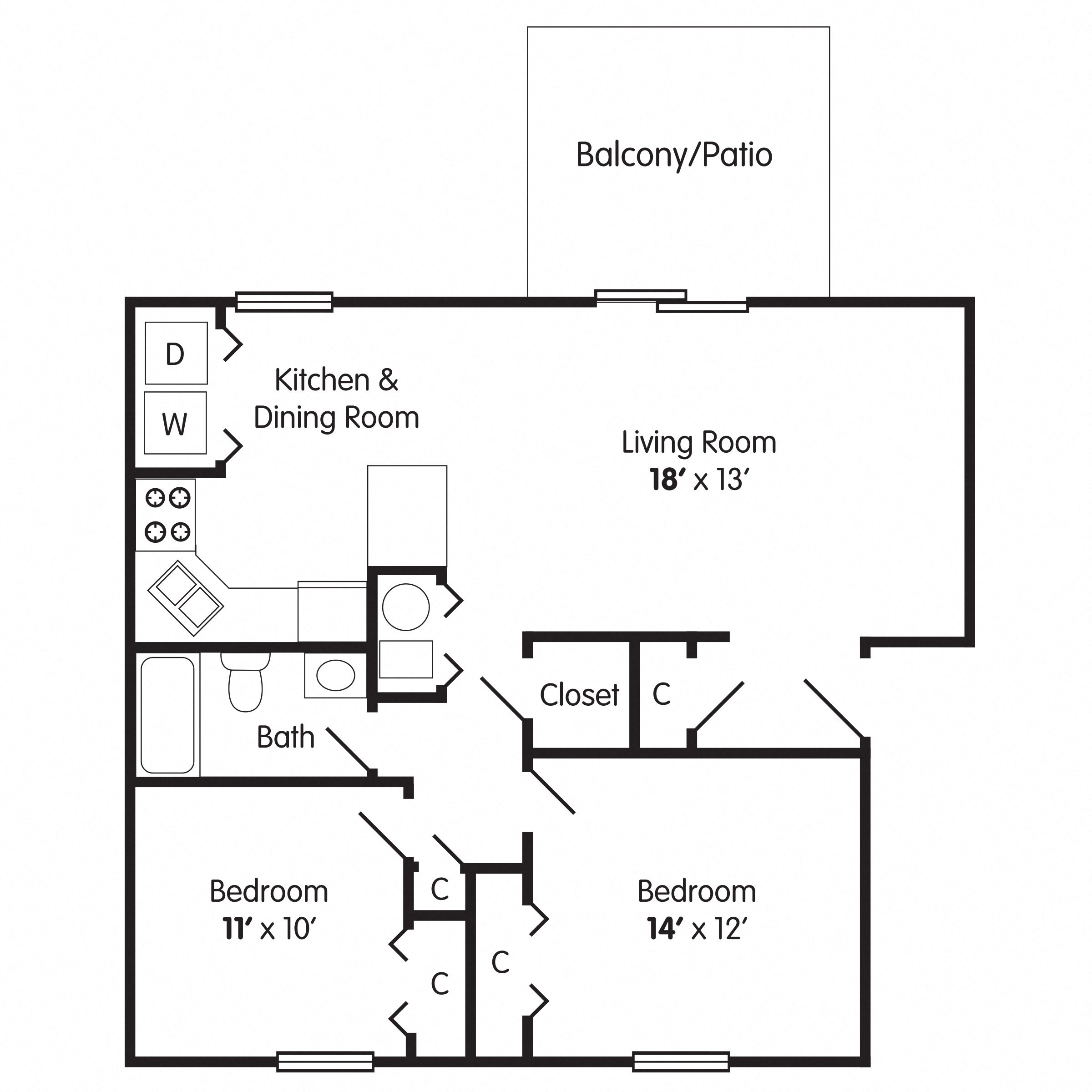 2 Bed 1 Bath Apartment
