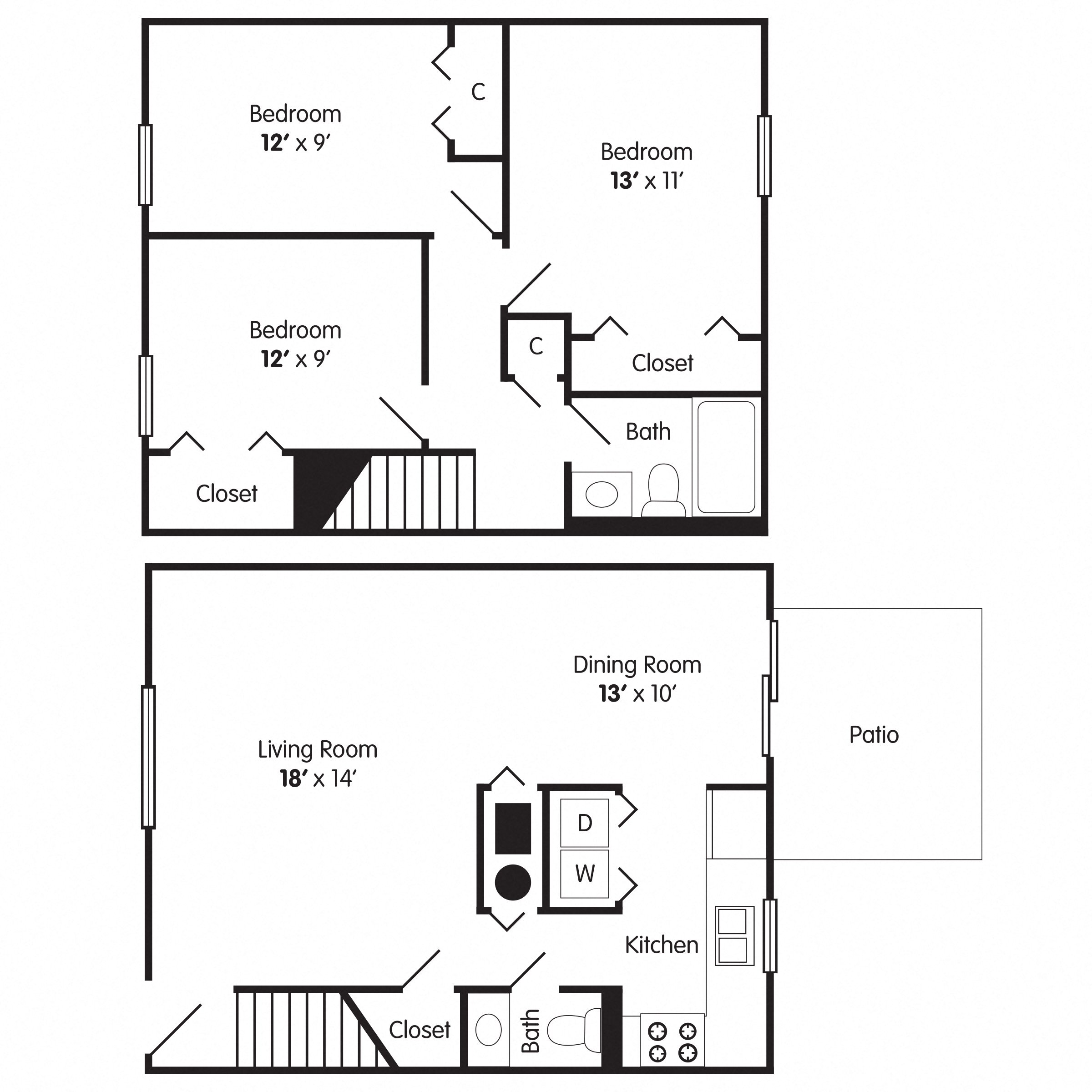 3 Bed 1.5 Bath Townhome