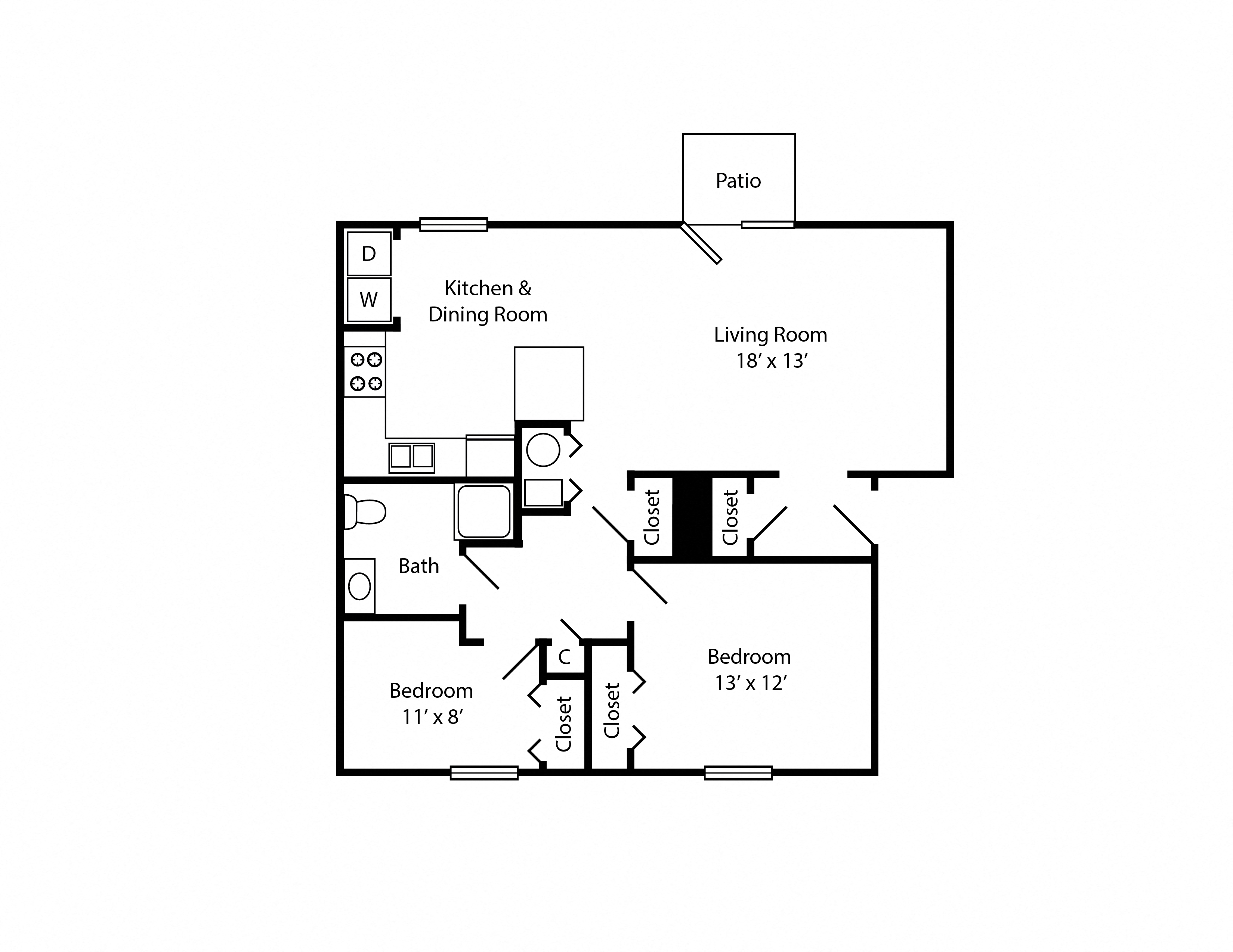 2 Bed 1 Bath Accessible Apartment