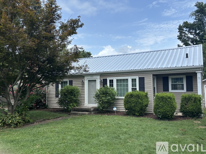 A house with a lawn and trees in front of it.