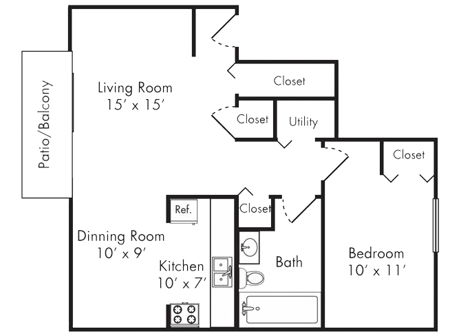 One Bedroom Apartment Floorplan One Bedroom Bluffton IN Apartment