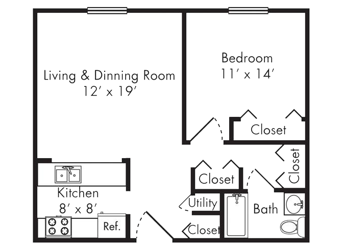 One Bedroom Apartment Floorplan 1 Bedroom Bluffton IN Apartment