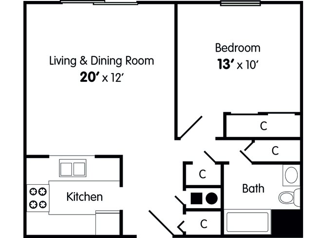 One Bedroom Apartment Floor Plan 1