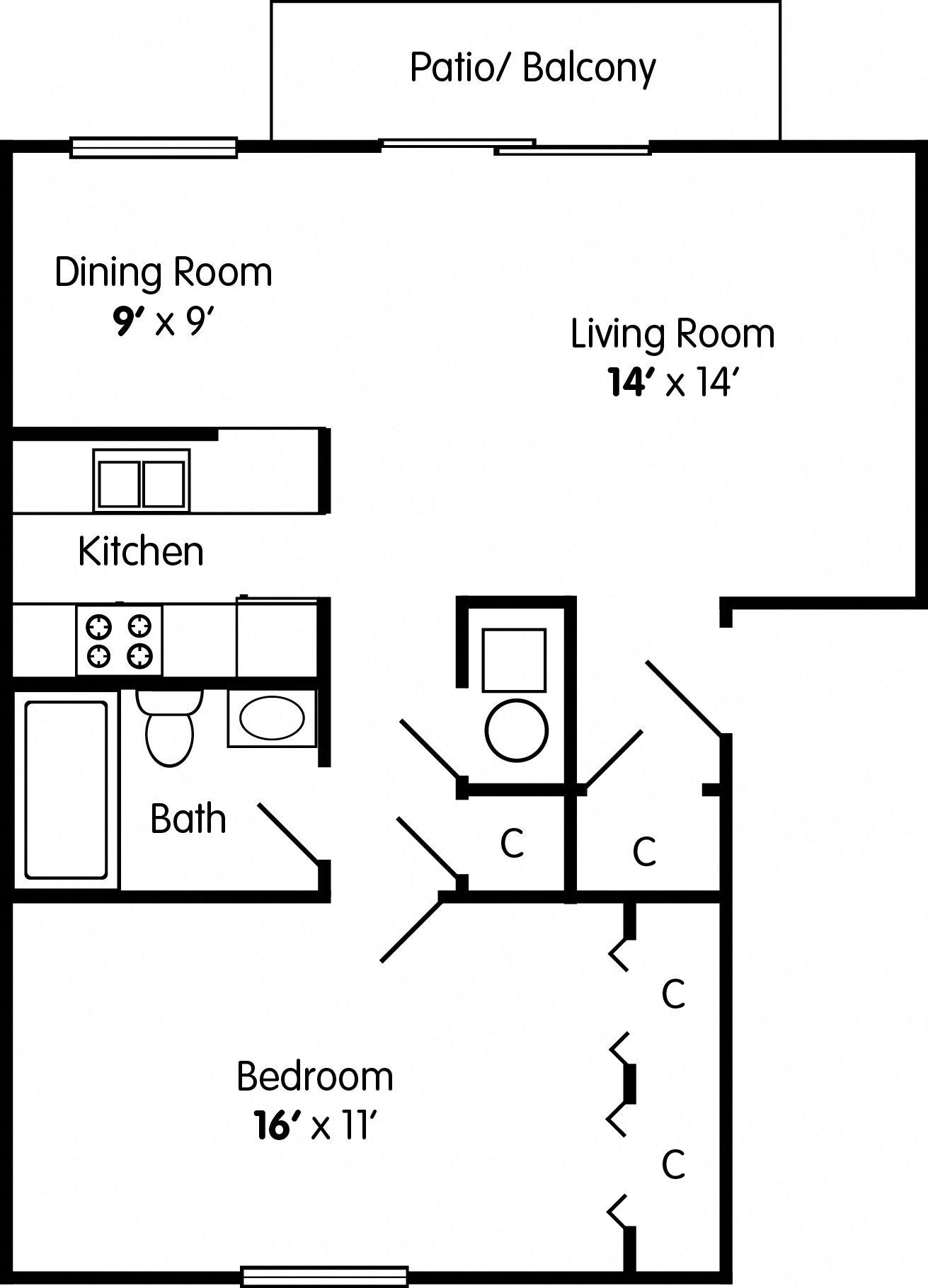 One Bedroom Apartment Floor Plan 1