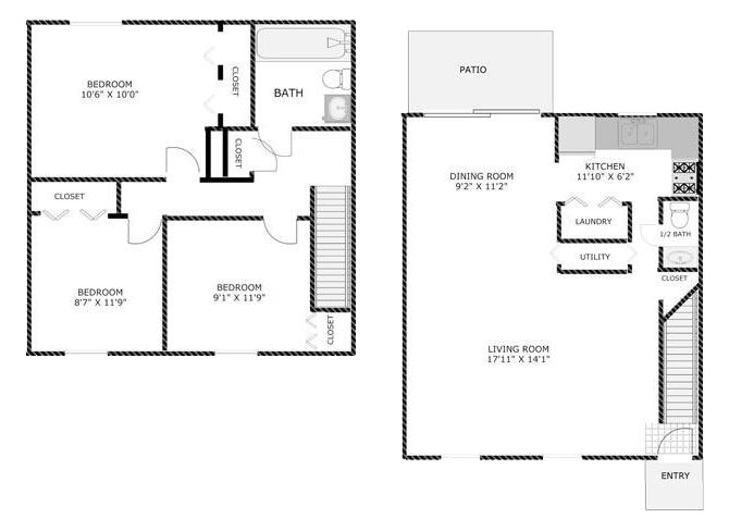 Three Bedroom Townhome Floor Plan 4