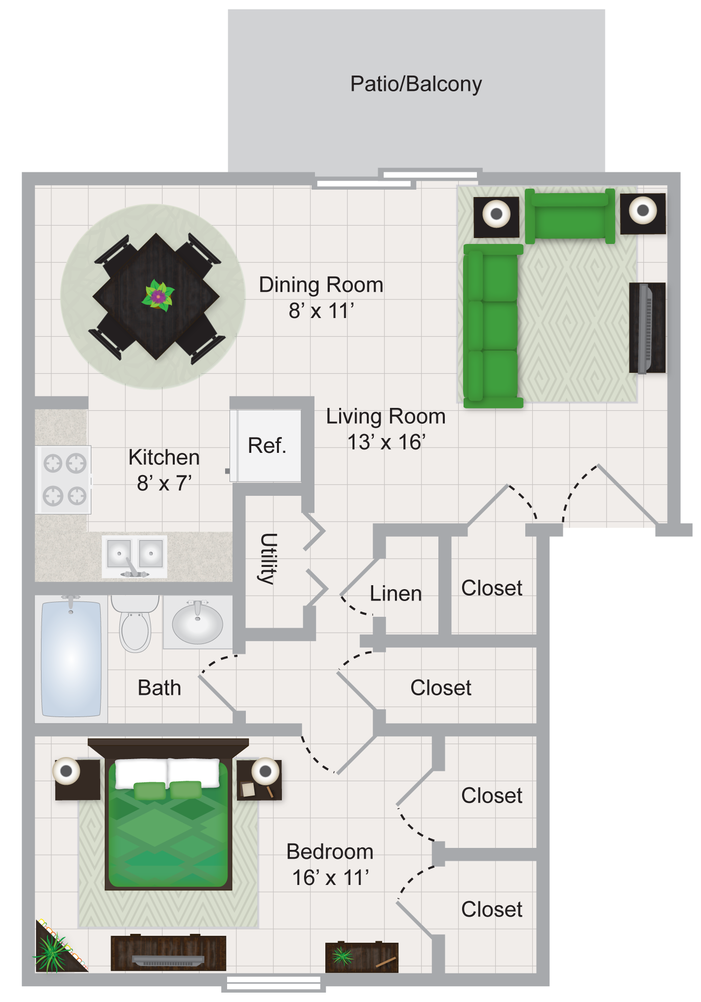 One Bedroom Apartment Floor Plan 1