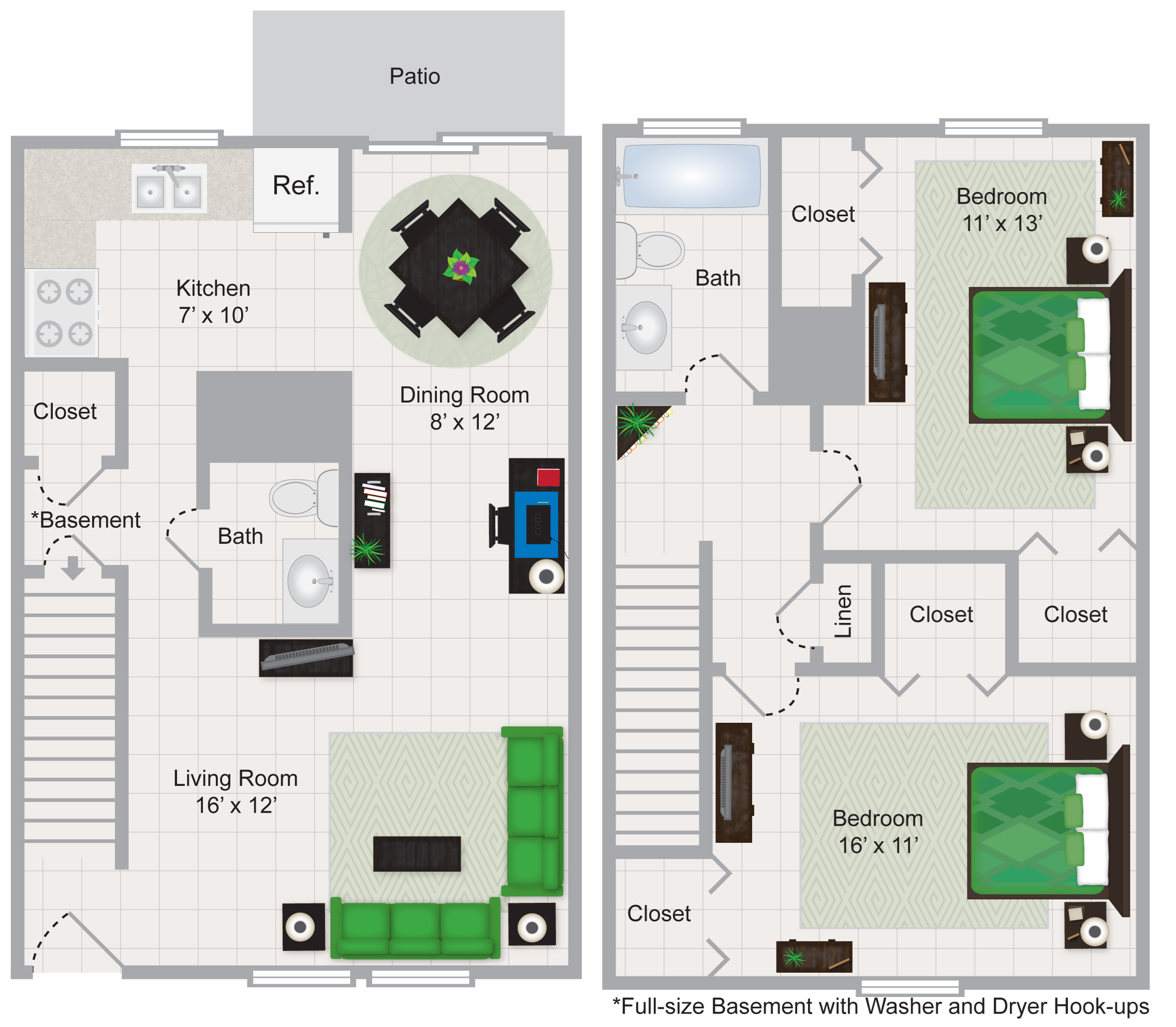 Two Bedroom Townhome Floor Plan 3