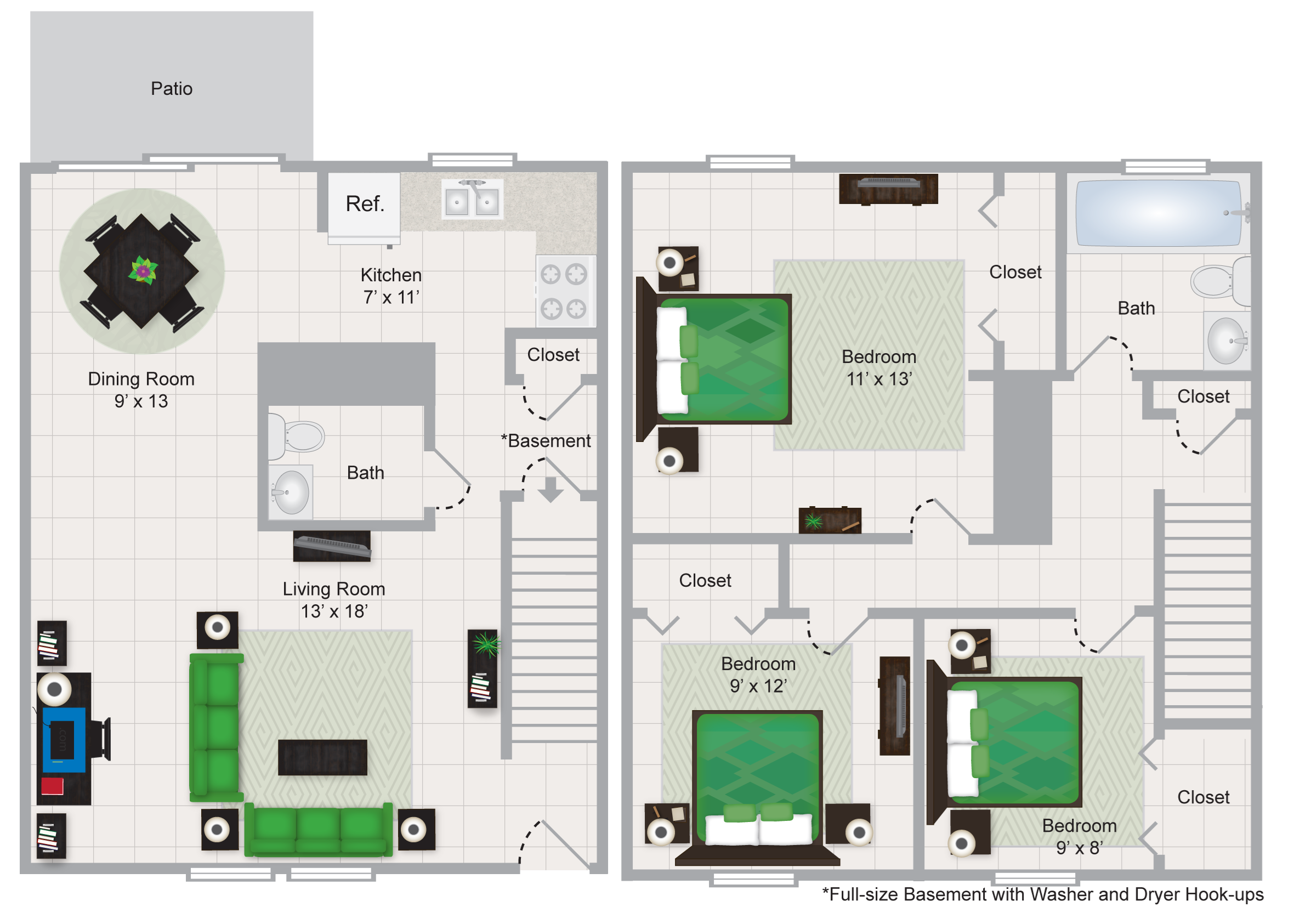 Three Bedroom Townhome Floor Plan 4