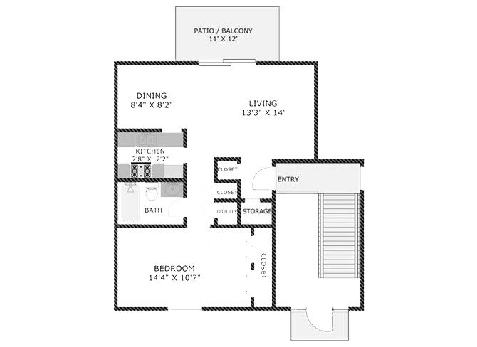 One Bedroom Apartment Floor Plan 1