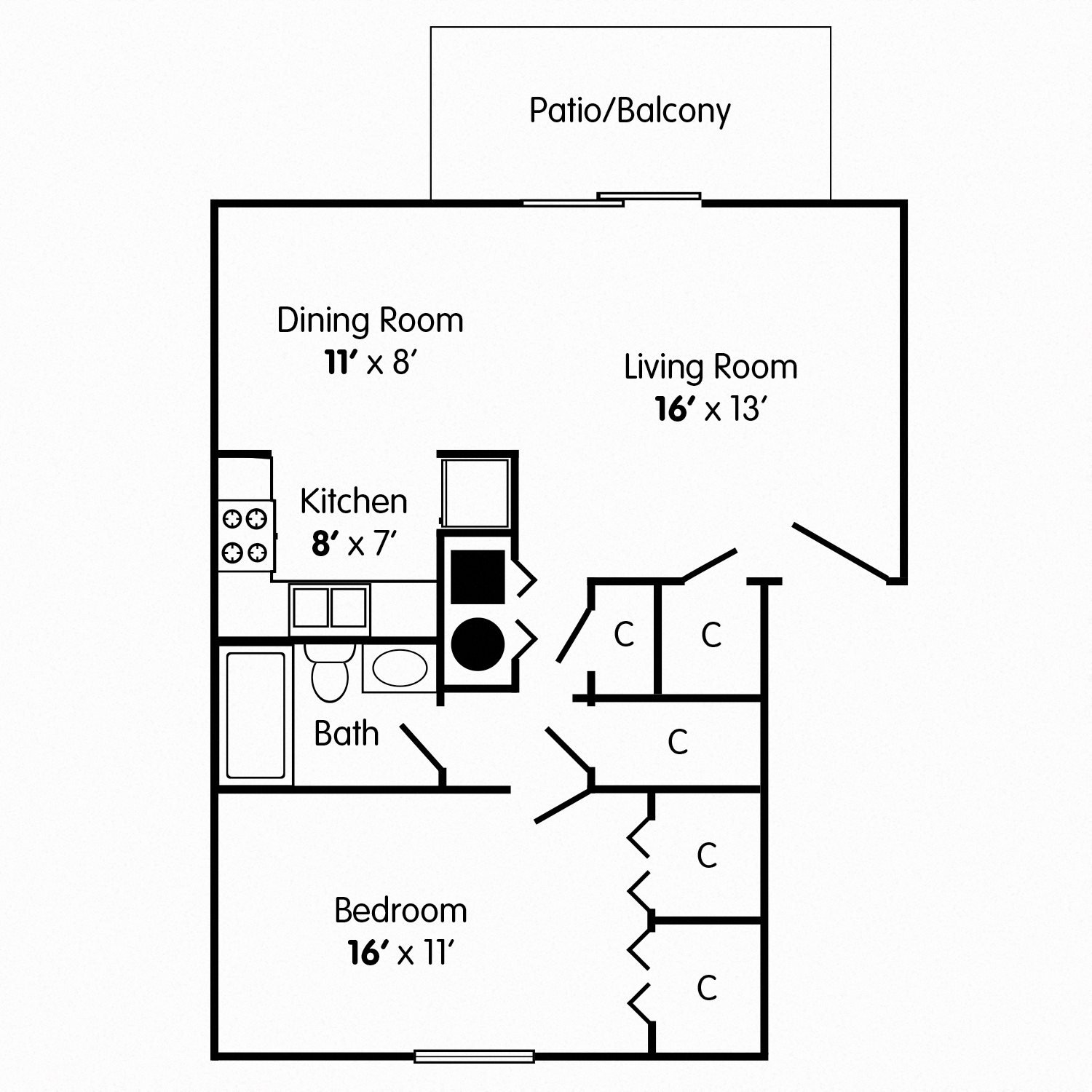 One Bedroom Apartment Floor Plan 1