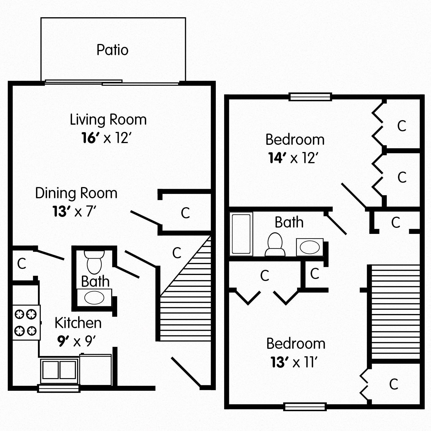 Two Bedroom Townhome Floor Plan 3