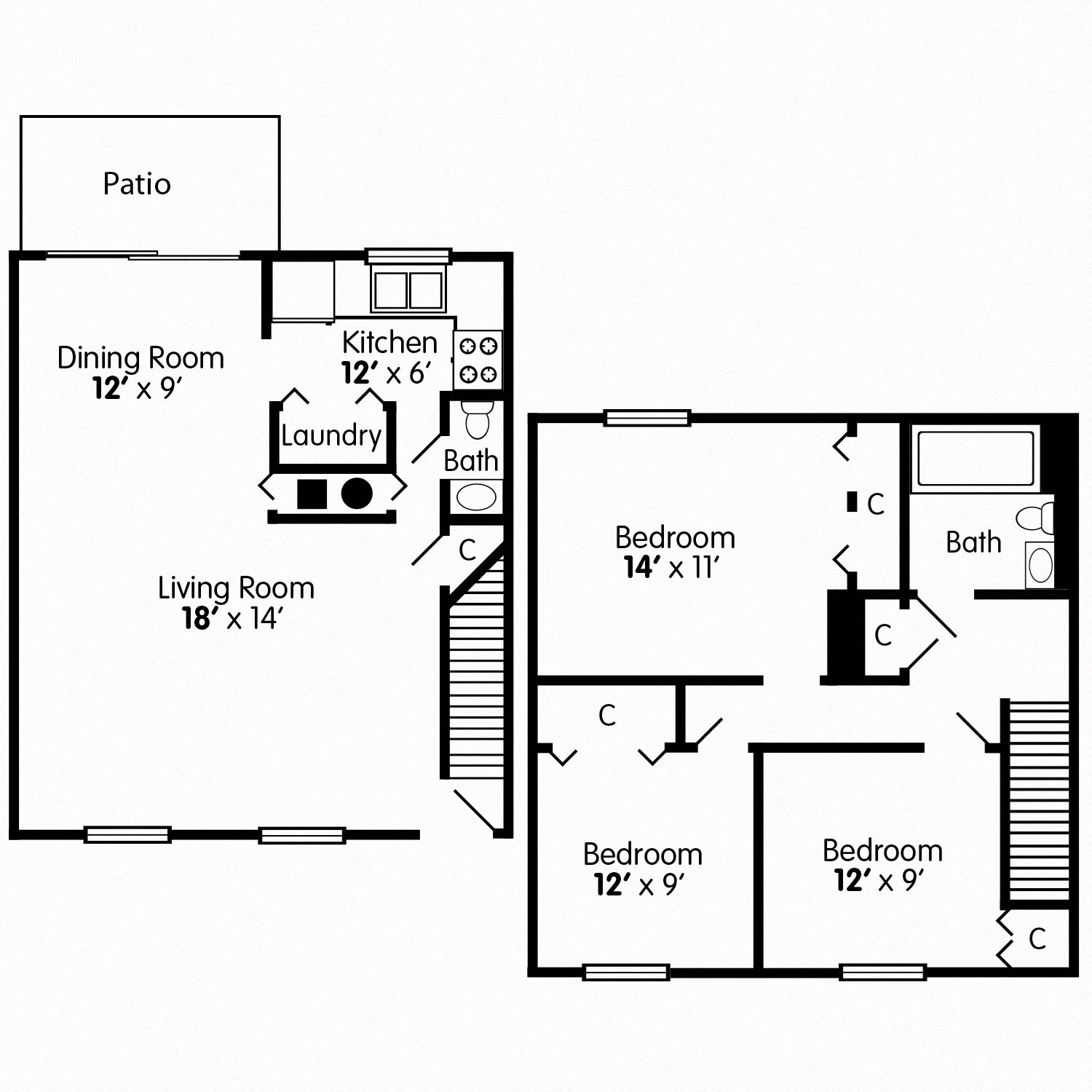 Three Bedroom Townhome Floor Plan 4