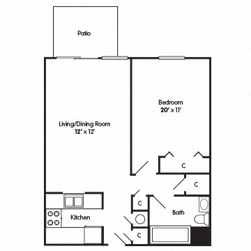 One Bedroom Apartment Modified for Mobility Impaired Floor Plan 2