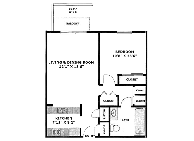 One Bedroom Apartment Floor Plan 1