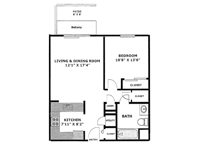 One Bedroom Apartment Modified for Mobility Impaired Floor Plan 2