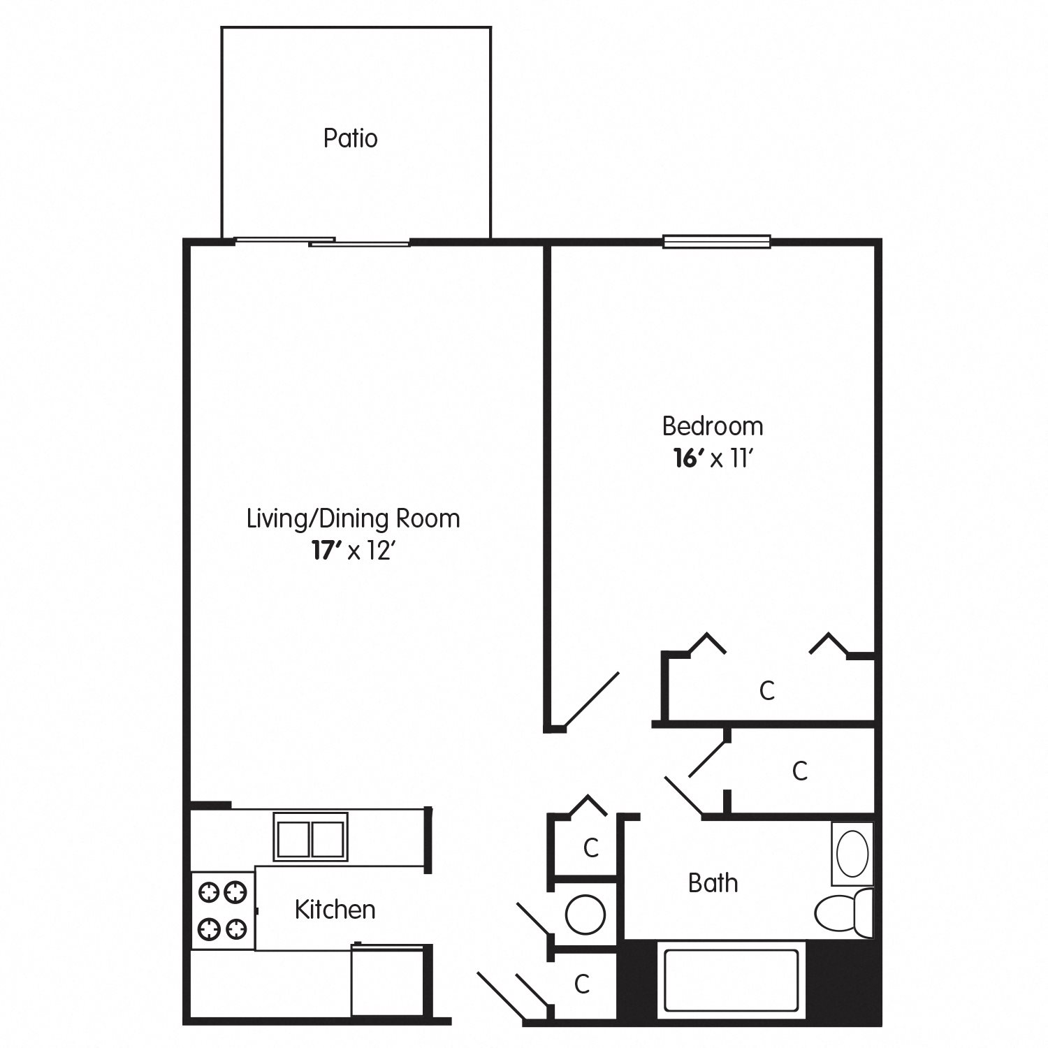 One Bedroom Apartment Mobility Impaired Floor Plan 2