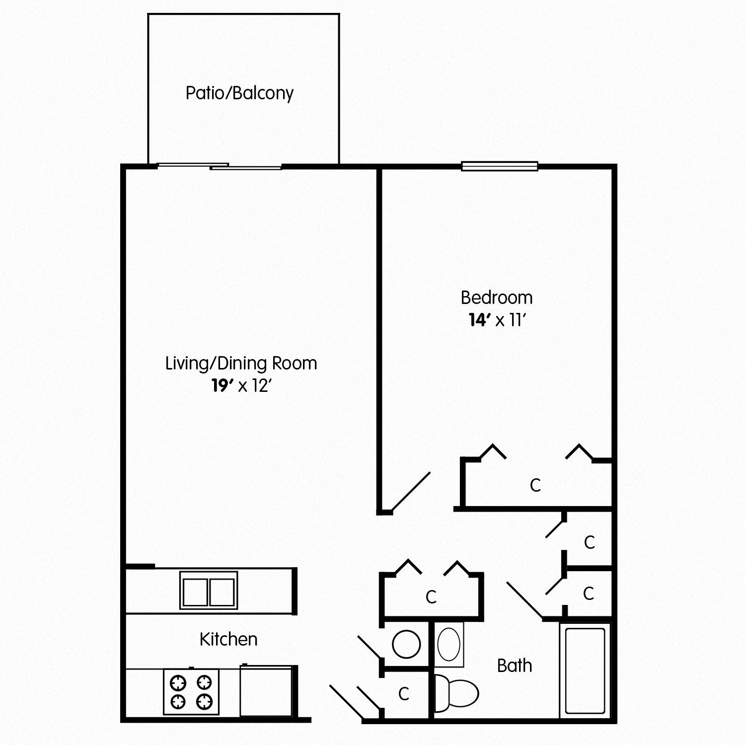 One Bedroom Apartment Floor Plan 1