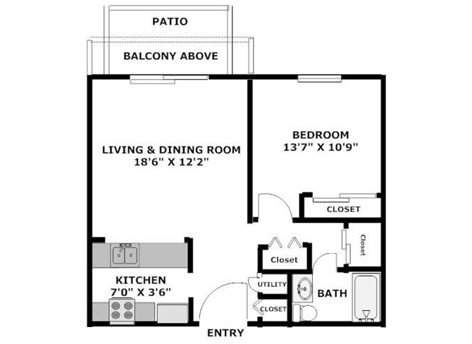One Bedroom Apartment Floor Plan 1
