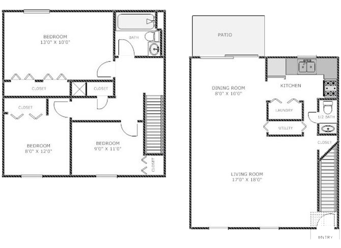 Three Bedroom Townhome Floor Plan 3