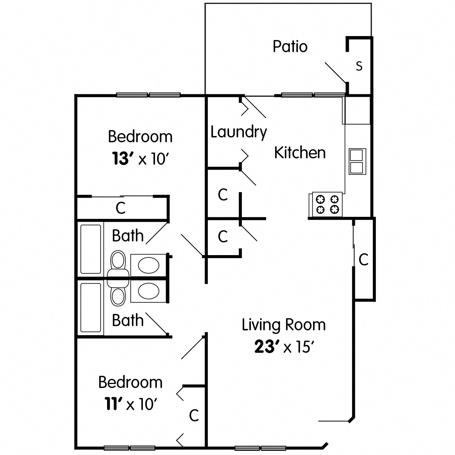 Cedar: 2 Bedroom Apartment Floor Plan 1