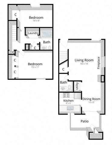 Two Bedroom Townhome Floor Plan 3