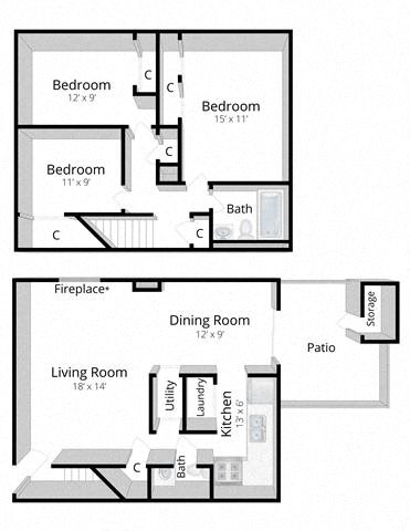 Three Bedroom Townhome Floor Plan 4